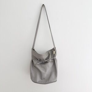 Vintage Gray Leather Soft Slouchy Bucket Bag Crossbody Purse